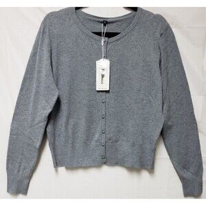 Women’s Newshows Button Down Cardigan Gray Long Sleeve Casual Crew Neck Sz XL